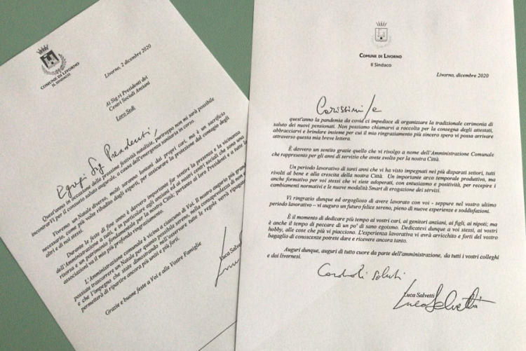 immagine delle due lettere inviate dal sindaco